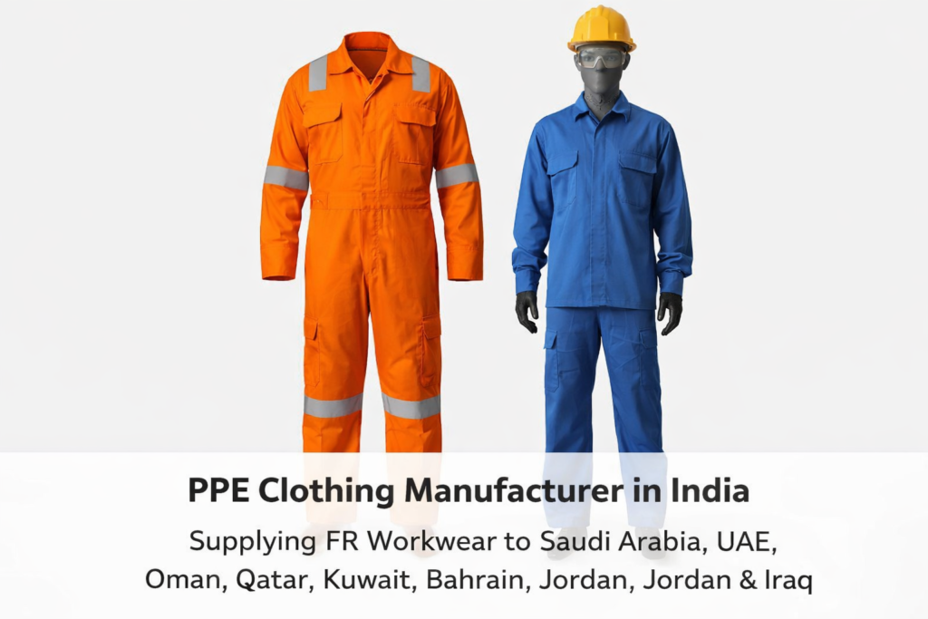 PPE clothing manufacturer India supplying FR workwear to Saudi Arabia UAE Oman Qatar Kuwait Bahrain Jordan Iraq