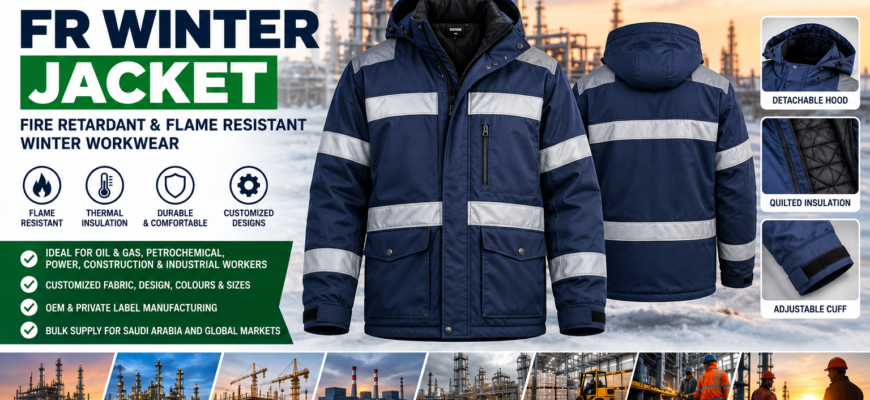 Kingshey FR winter jacket manufacturer in India supplying customized flame-resistant winter workwear for Saudi Arabia.